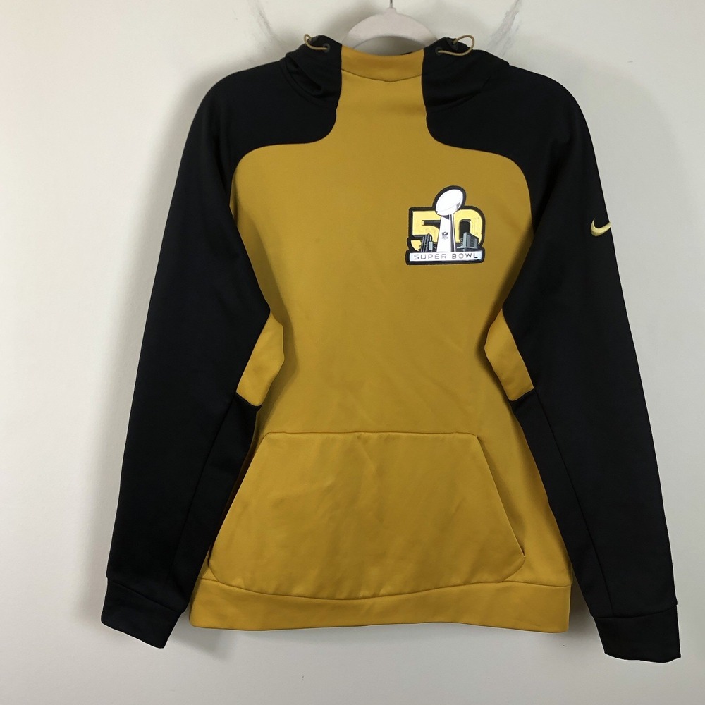Nike Therma-Fit NFL Super Bowl 50 Hyperspeed Pullover Hoodie Men's M Gold Black